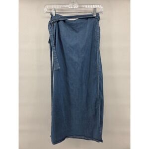 Marine Layer Wrap Midi Skirt Small Blue Chambray Tencel Tie Waist Coastal Boho